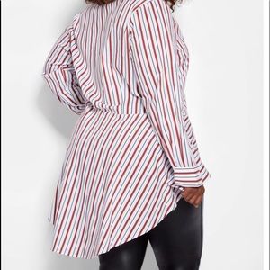 Stripped High Low Cotton Spandex Blouse